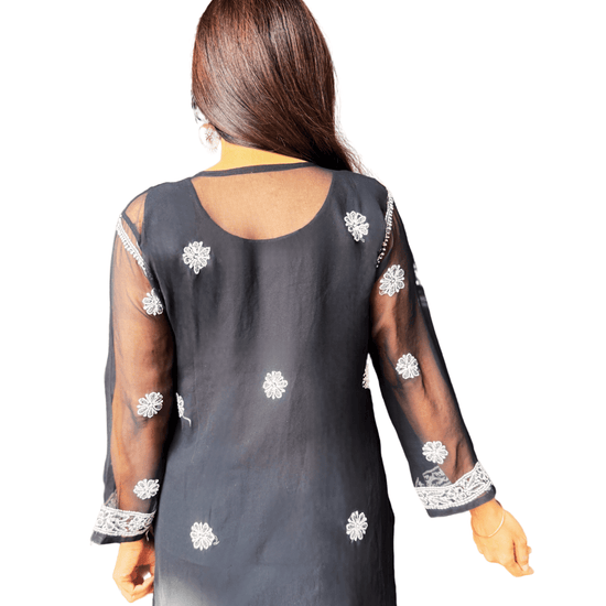 Kulsum Georgette Solid Black Kurta - Lucknow Threads2000_BLK
