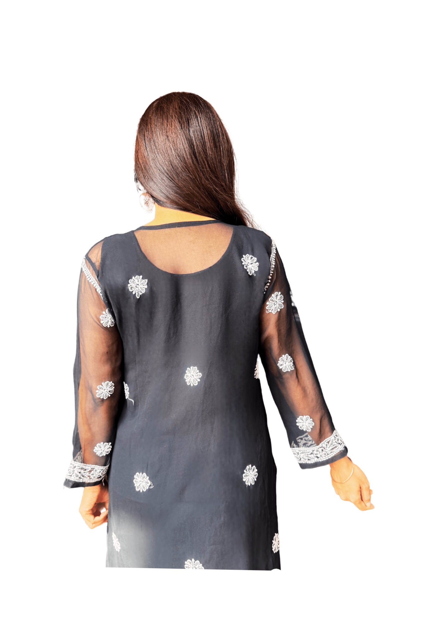 Kulsum Georgette Solid Black Kurta - Lucknow Threads2000_BLK