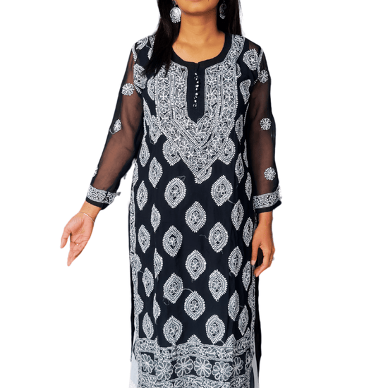 Kulsum Georgette Solid Black Kurta - Lucknow Threads2000_BLK