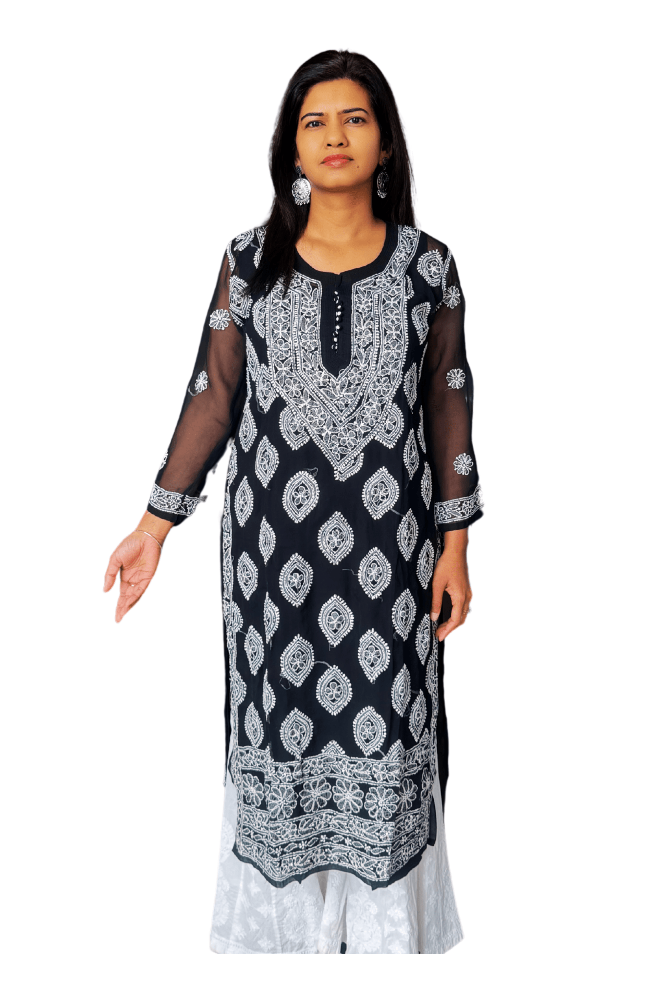 Kulsum Georgette Solid Black Kurta - Lucknow Threads2000_BLK
