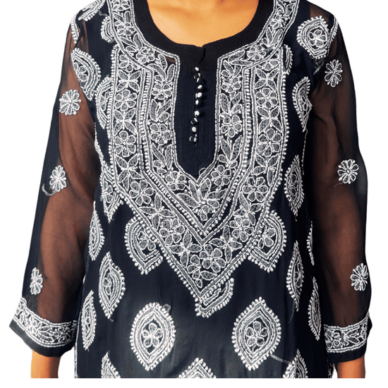 Kulsum Georgette Solid Black Kurta - Lucknow Threads2000_BLK