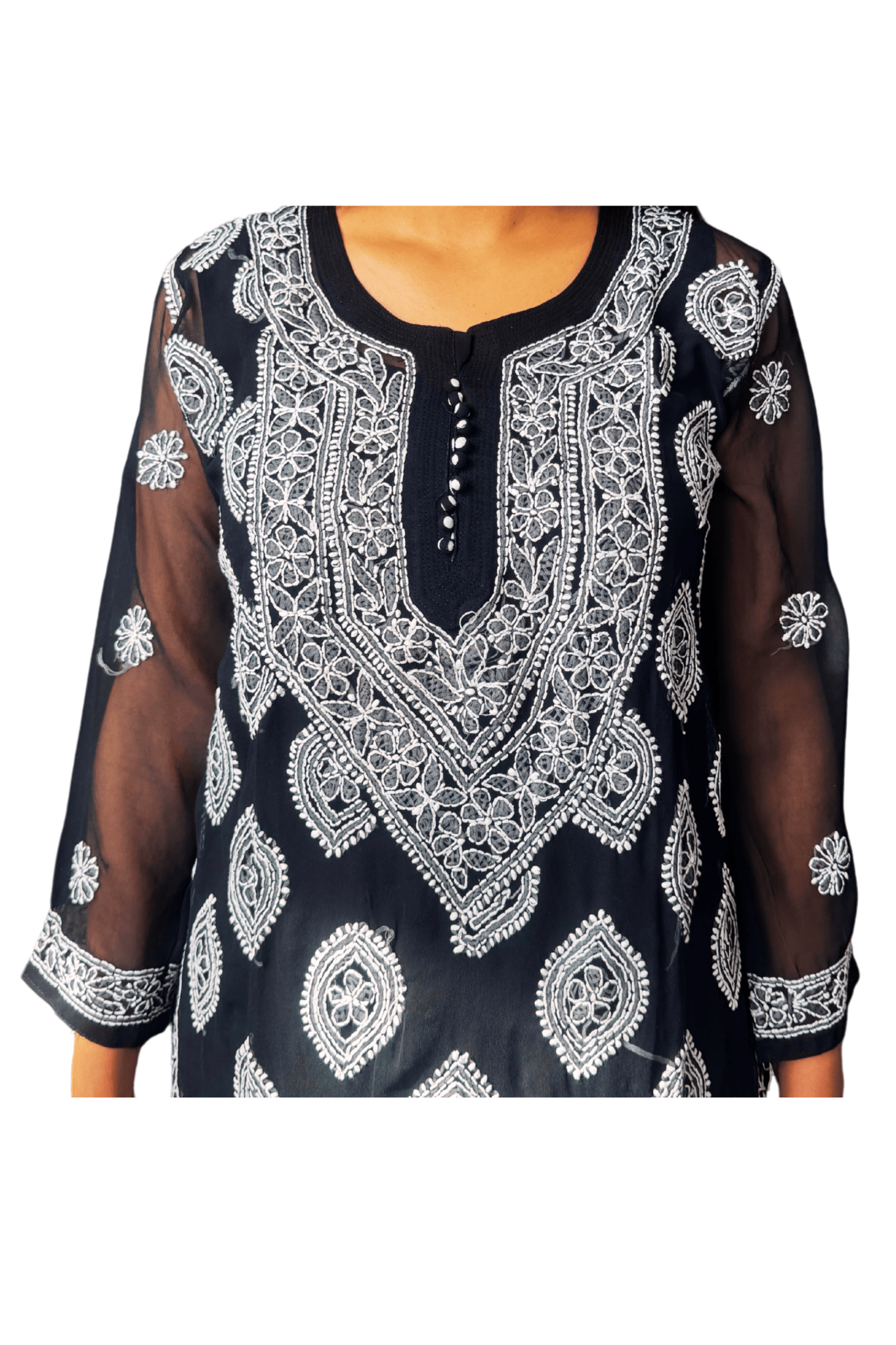 Kulsum Georgette Solid Black Kurta - Lucknow Threads2000_BLK