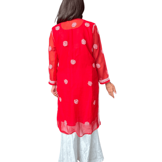 Kulsum Georgette Solid Red Kurta - Lucknow Threads2000_RED