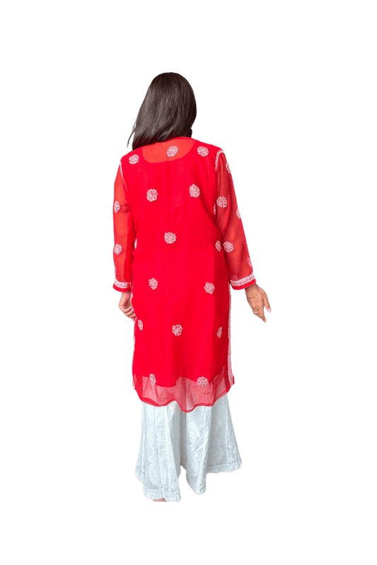 Kulsum Georgette Solid Red Kurta - Lucknow Threads2000_RED