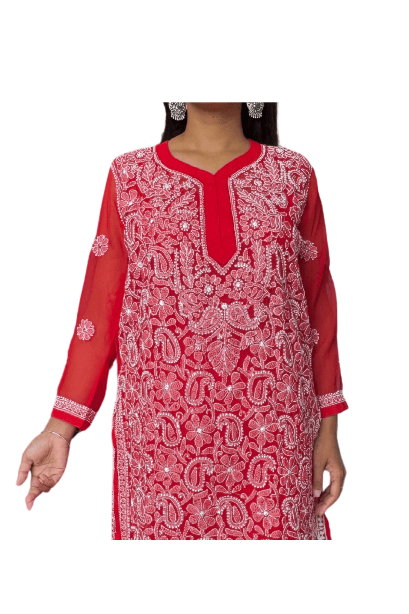 Kulsum Georgette Solid Red Kurta - Lucknow Threads2000_RED