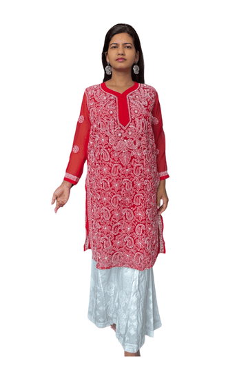 Kulsum Georgette Solid Red Kurta - Lucknow Threads2000_RED