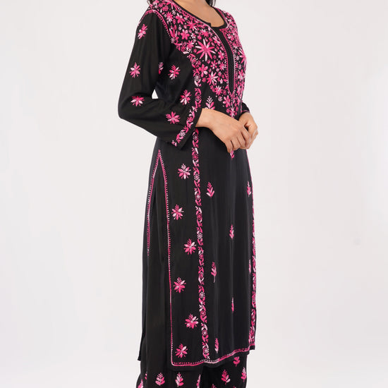 Layla - Black Rayon Chikankari Co - ord Set - Lucknow Threads