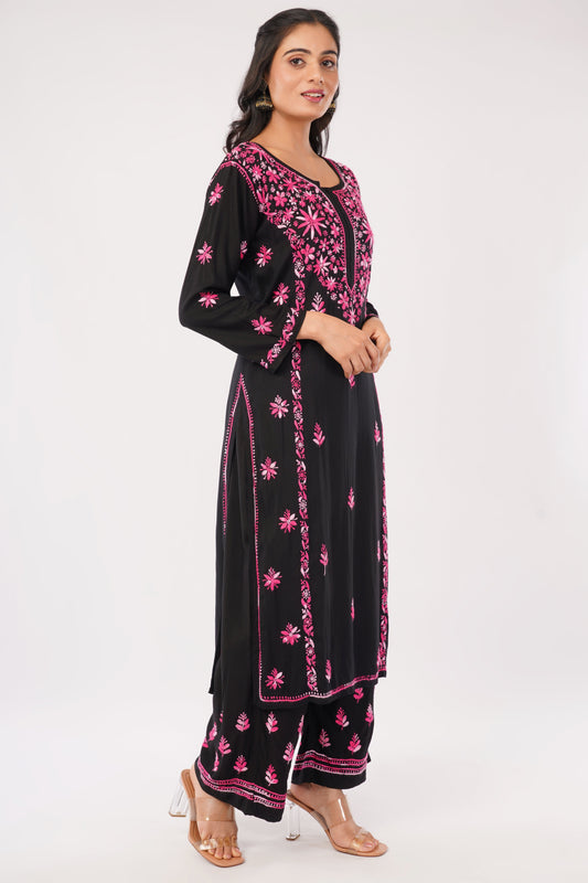 Layla - Black Rayon Chikankari Co - ord Set - Lucknow Threads