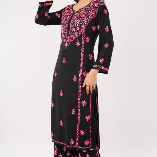 Layla - Black Rayon Chikankari Co - ord Set - Lucknow Threads