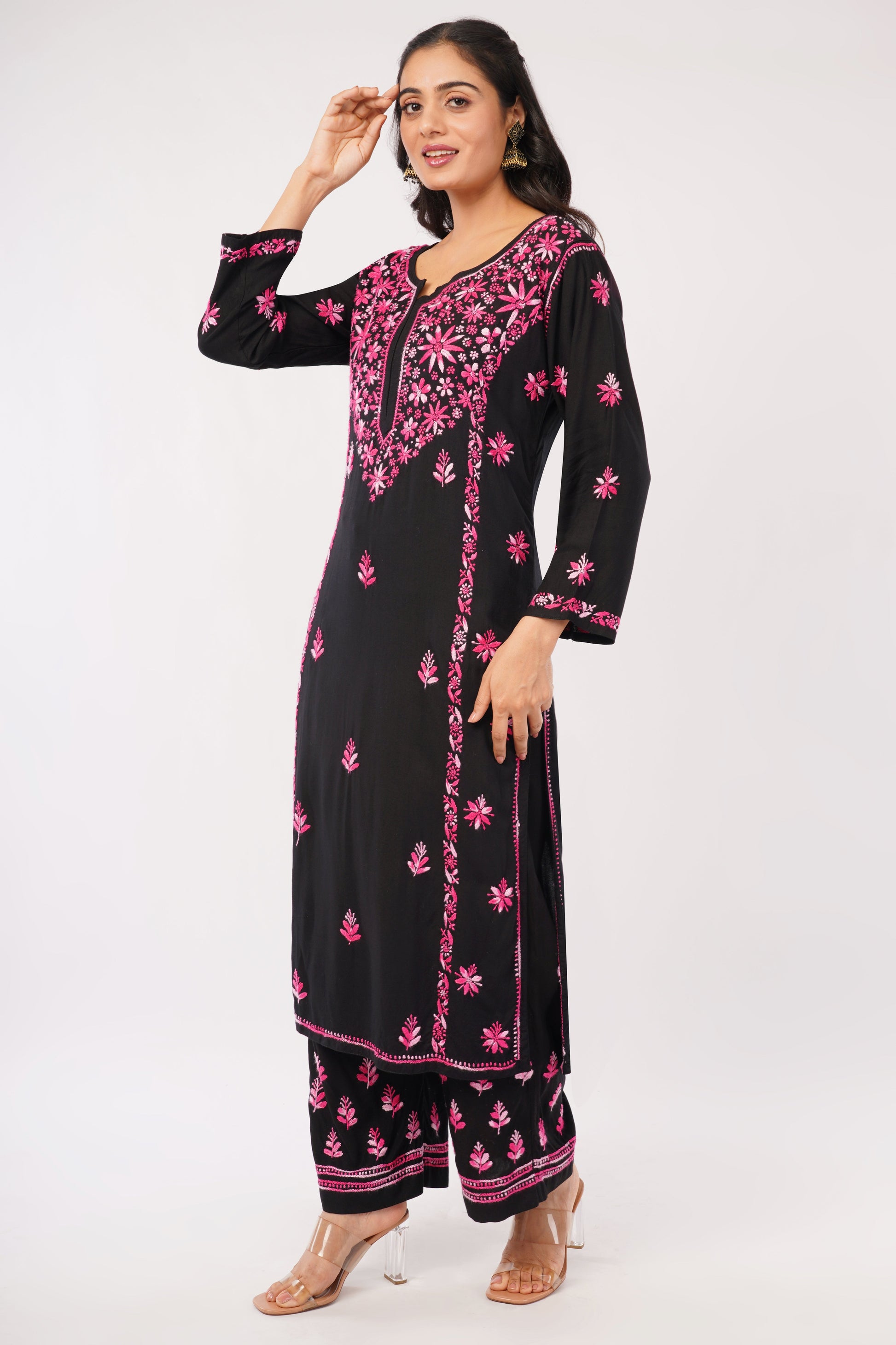 Layla - Black Rayon Chikankari Co - ord Set - Lucknow Threads