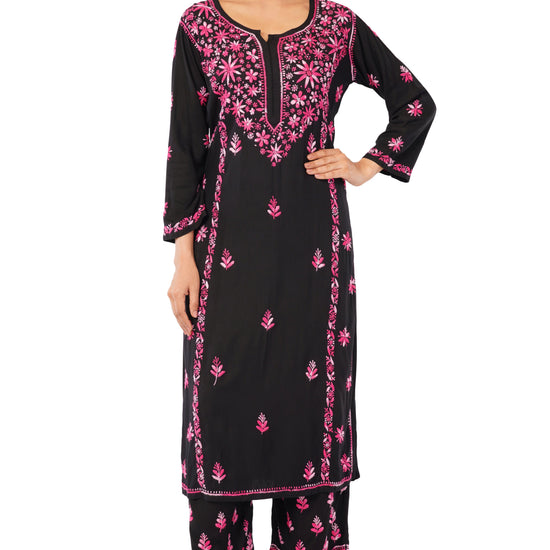 Layla - Black Rayon Chikankari Co - ord Set - Lucknow Threads