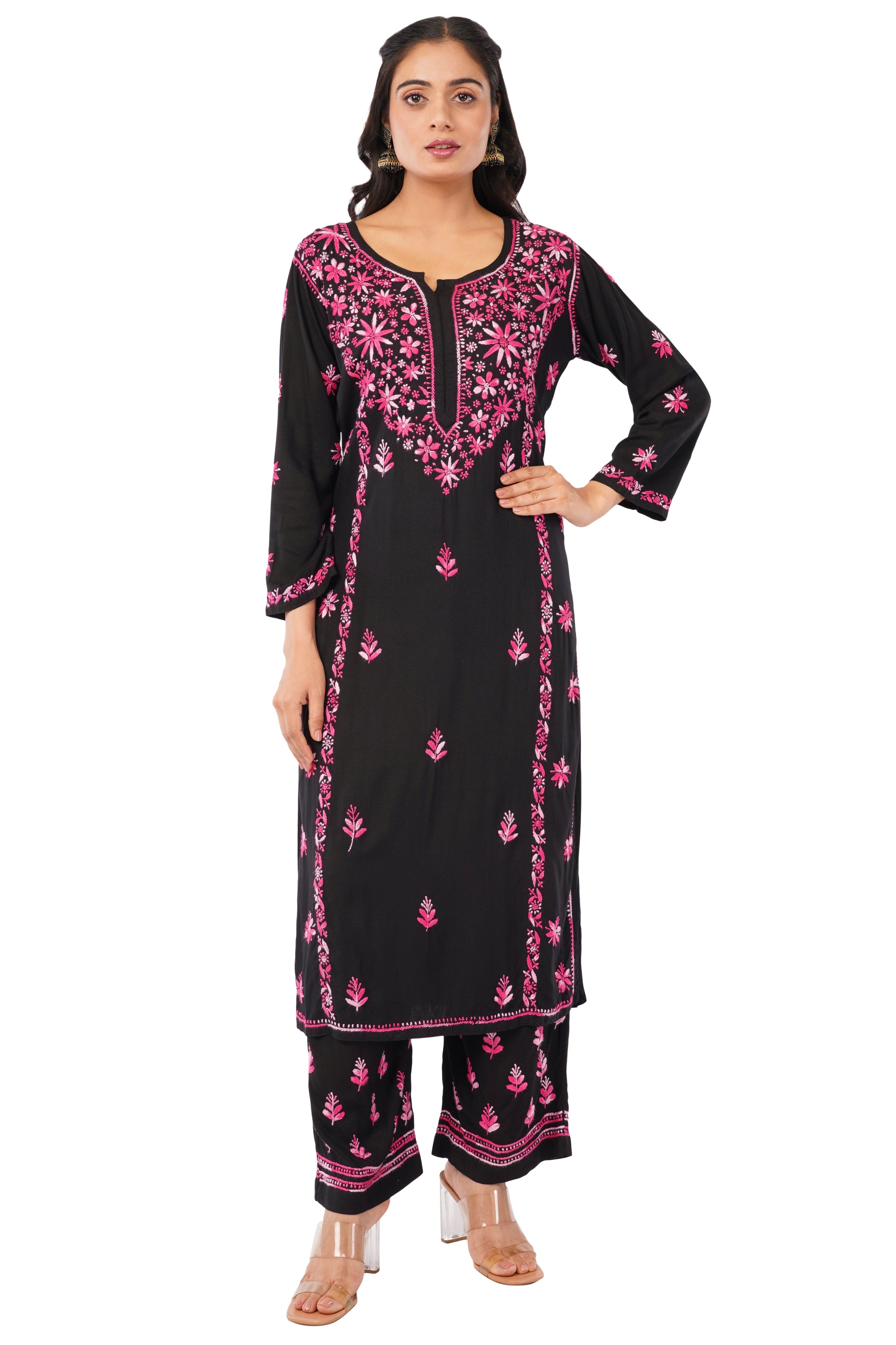 Layla - Black Rayon Chikankari Co - ord Set - Lucknow Threads