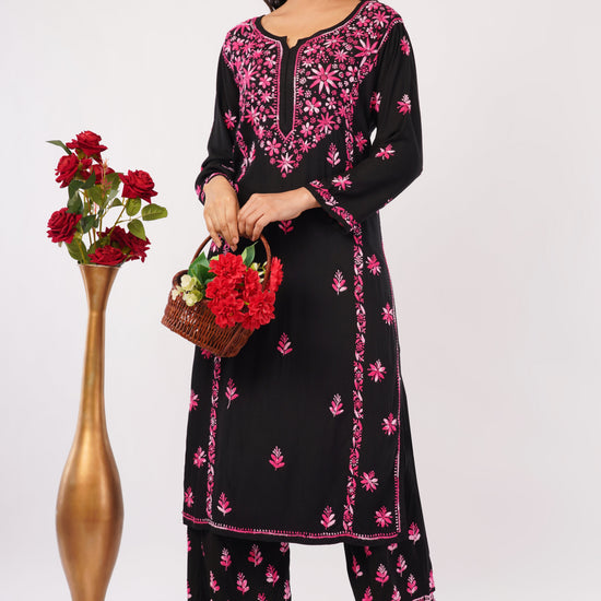 Layla - Black Rayon Chikankari Co - ord Set - Lucknow Threads