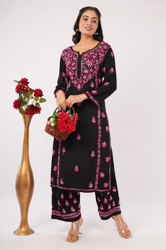 Layla - Black Rayon Chikankari Co - ord Set - Lucknow Threads