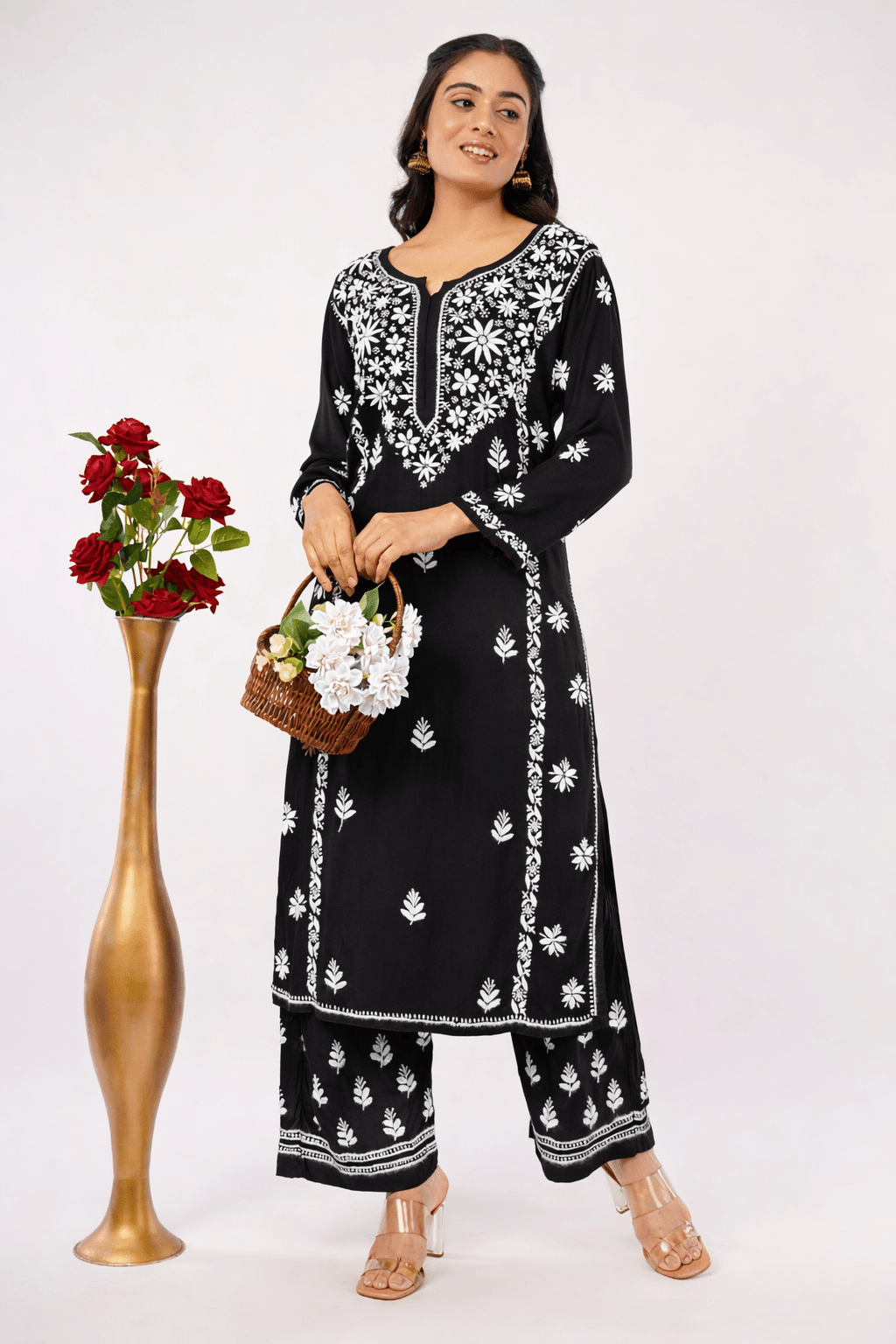 Layla - Black with White Rayon Chikankari Co - ord Set - Lucknow Threads