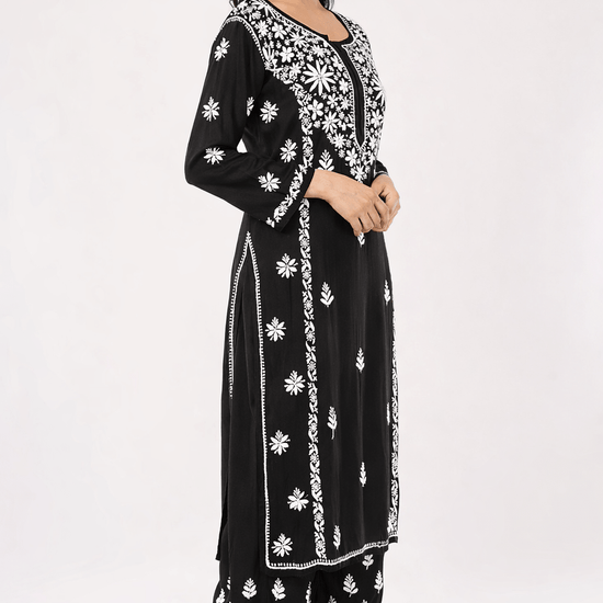Layla - Black with White Rayon Chikankari Co - ord Set - Lucknow Threads