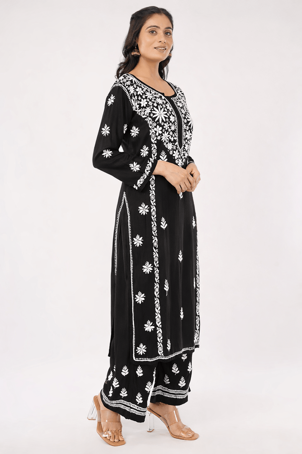 Layla - Black with White Rayon Chikankari Co - ord Set - Lucknow Threads