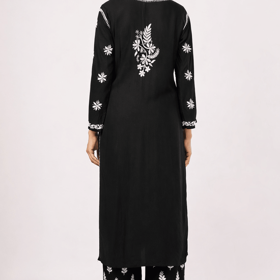 Layla - Black with White Rayon Chikankari Co - ord Set - Lucknow Threads