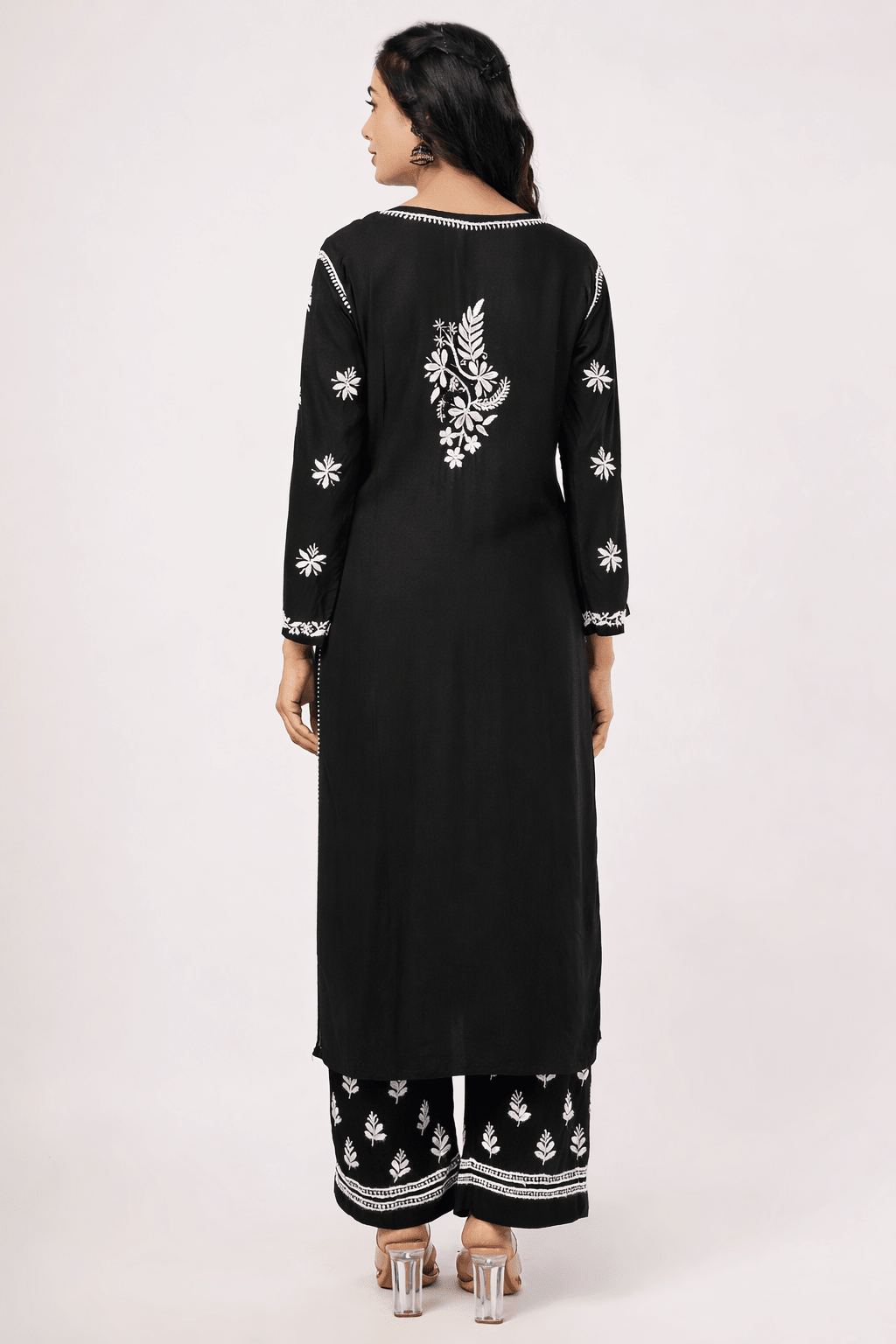 Layla - Black with White Rayon Chikankari Co - ord Set - Lucknow Threads