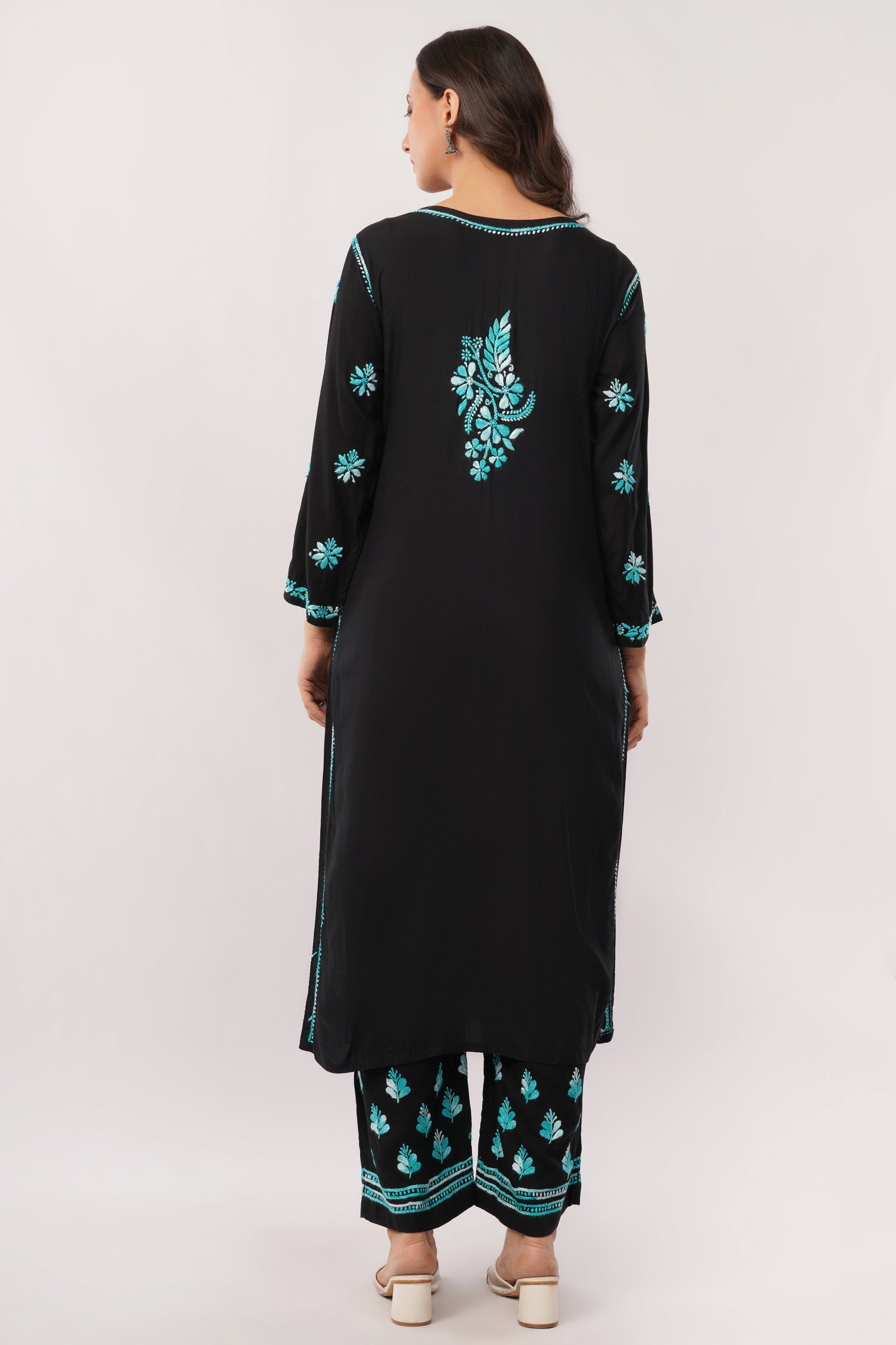 Layla - Blue Rayon Chikankari Co - ord Set - Lucknow Threads
