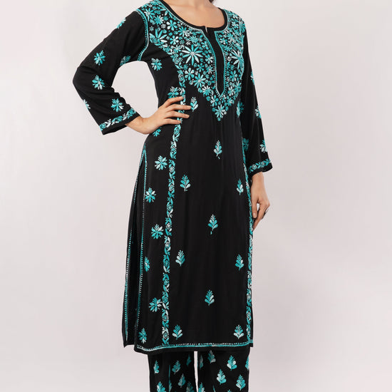 Layla - Blue Rayon Chikankari Co - ord Set - Lucknow Threads