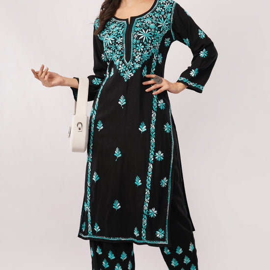 Layla - Blue Rayon Chikankari Co - ord Set - Lucknow Threads