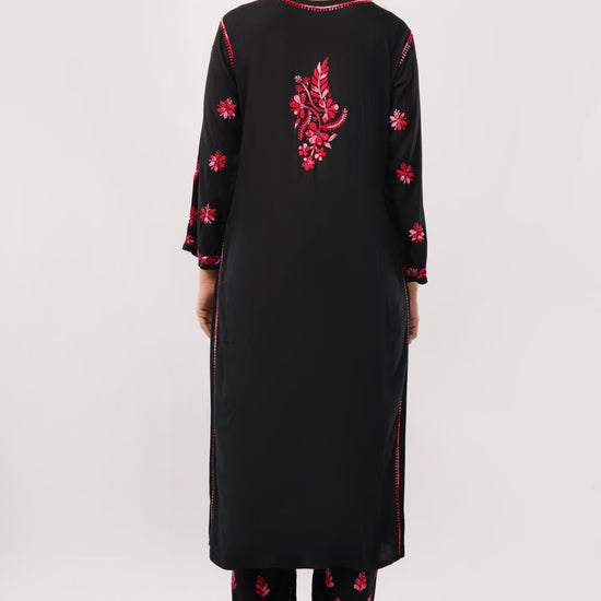 Layla - Red Rayon Chikankari Co - ord Set - Lucknow Threads