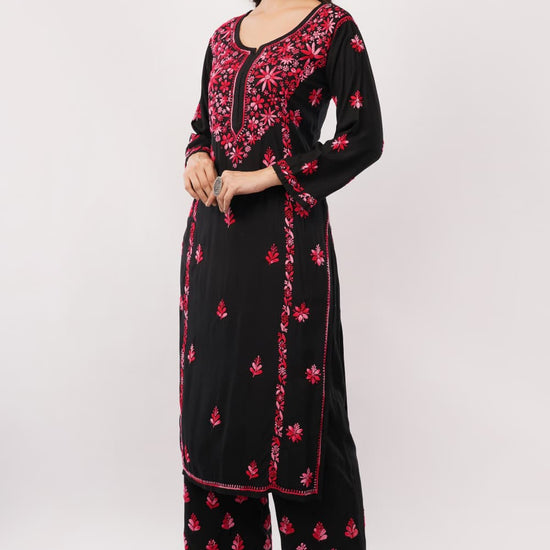 Layla - Red Rayon Chikankari Co - ord Set - Lucknow Threads