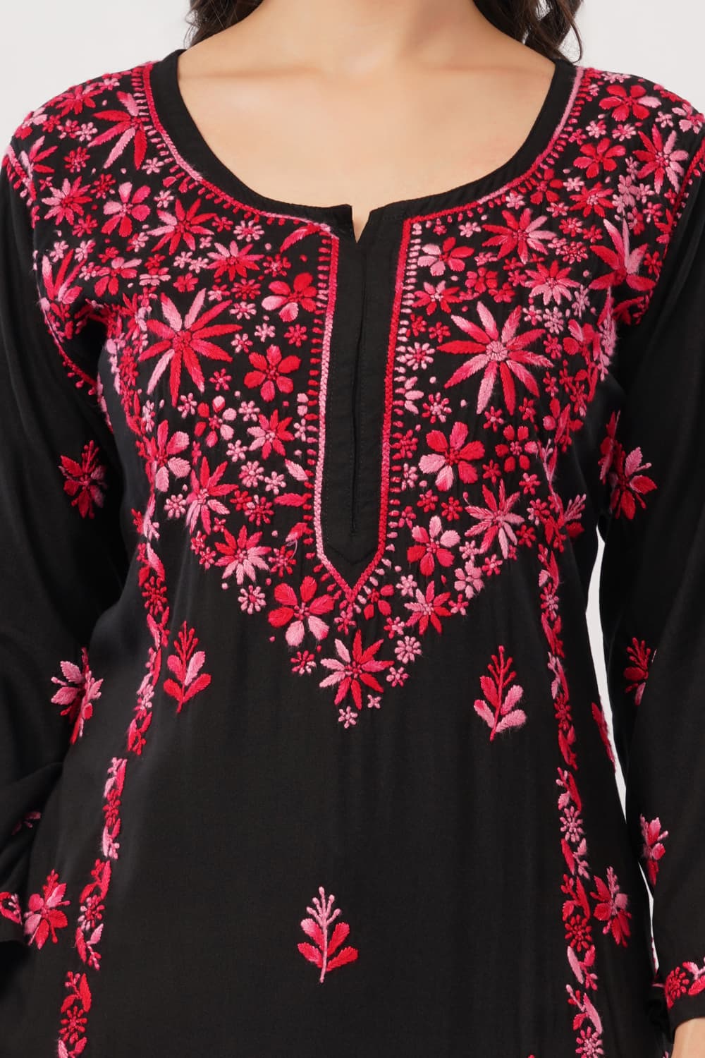 Layla - Red Rayon Chikankari Co - ord Set - Lucknow Threads