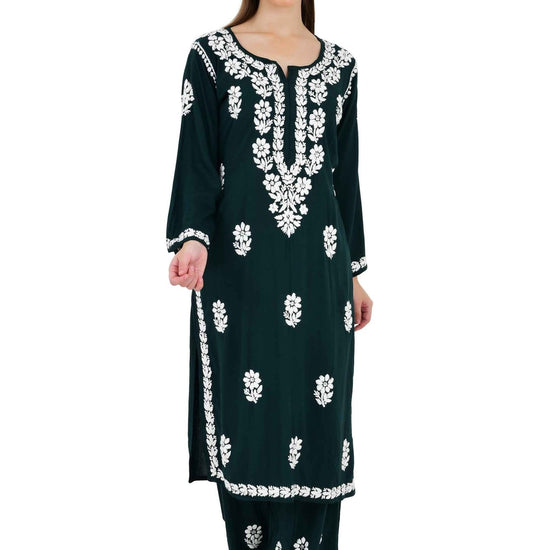 Maira modal cotton dark green full cord set - Lucknow Threads650_DGRN