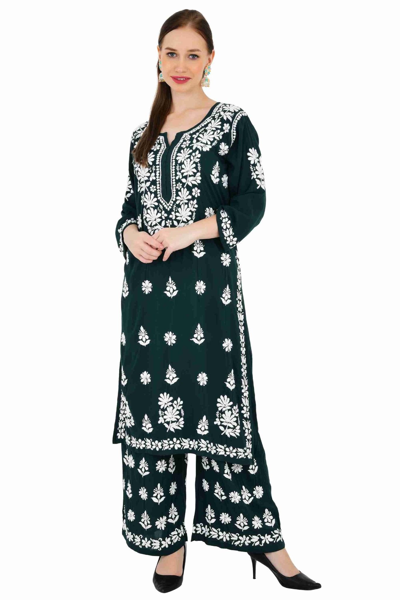 Maira modal cotton dark green full cord set - Lucknow Threads650_DGRN