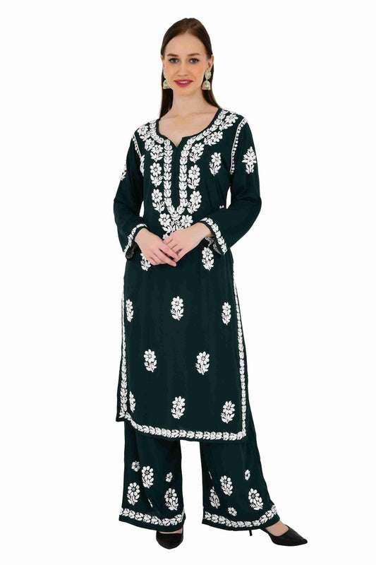 Maira modal cotton dark green full cord set - Lucknow Threads650_DGRN