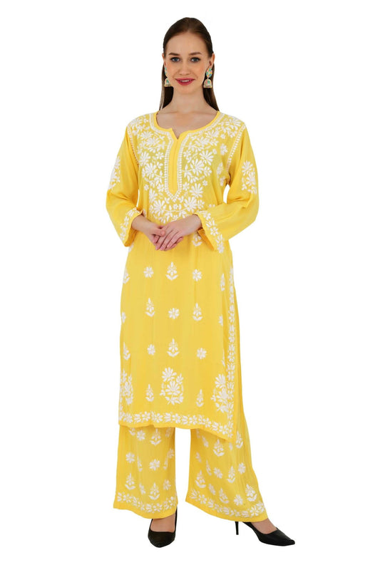 Maira modal cotton yellow full cord set - Lucknow Threads650_YLW