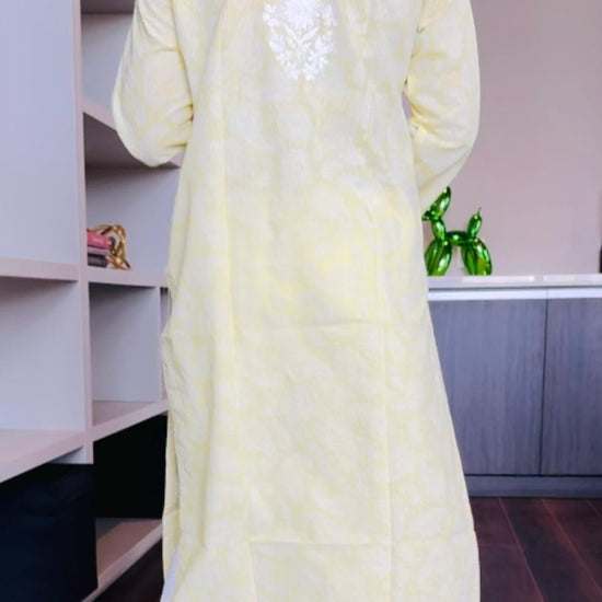 Nazia Cotton Printed Yellow Kurta - Lucknow Threads300_YLW - 1
