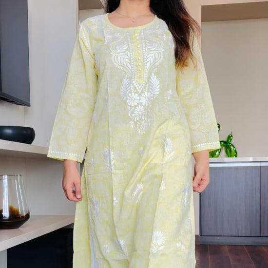 Nazia Cotton Printed Yellow Kurta - Lucknow Threads300_YLW - 1