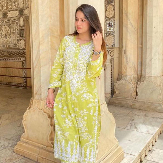 Noori Mul Cotton Printed Green Kurta - Lucknow Threads400_GRN - 1