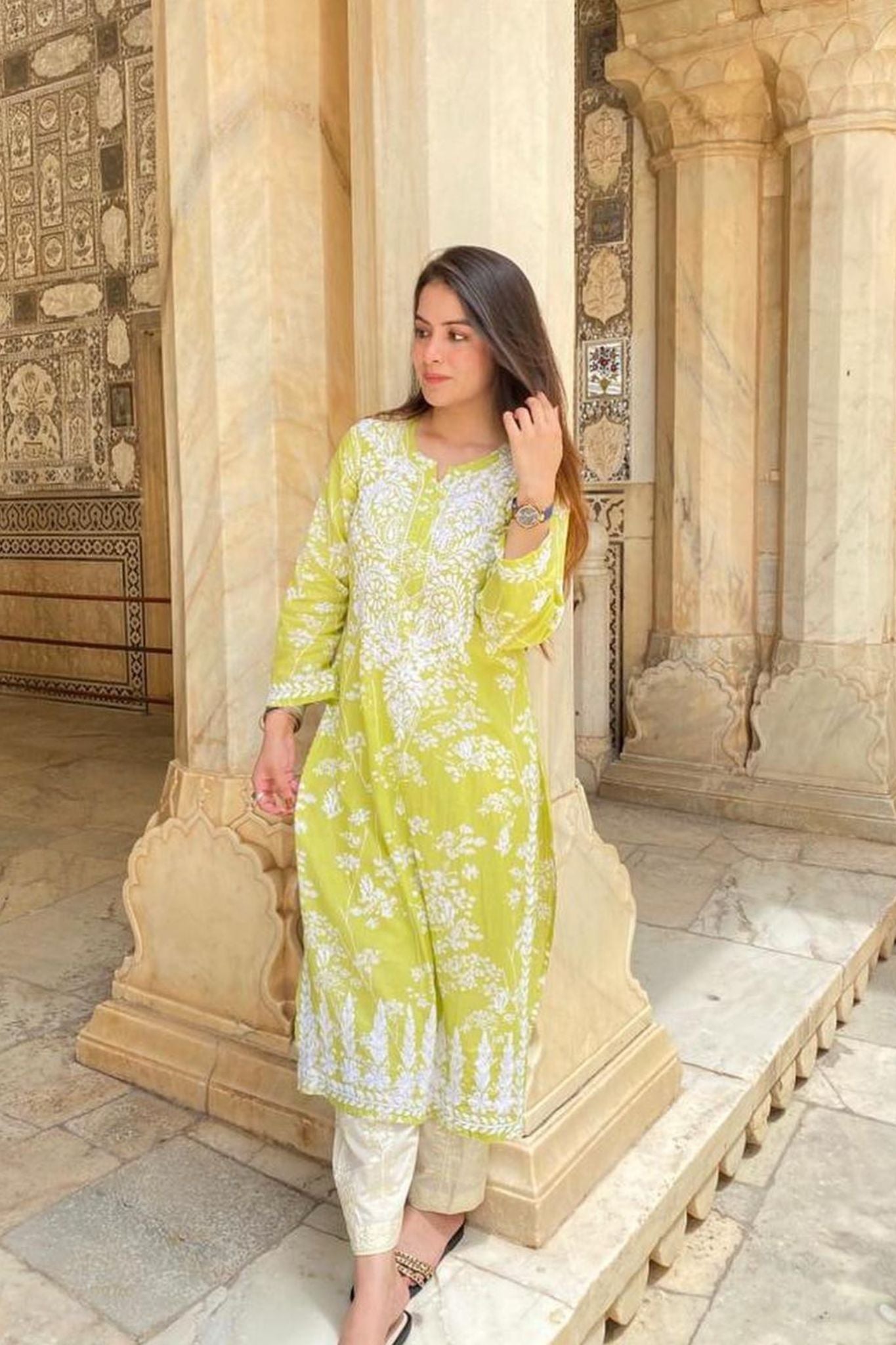 Noori Mul Cotton Printed Green Kurta - Lucknow Threads400_GRN - 1