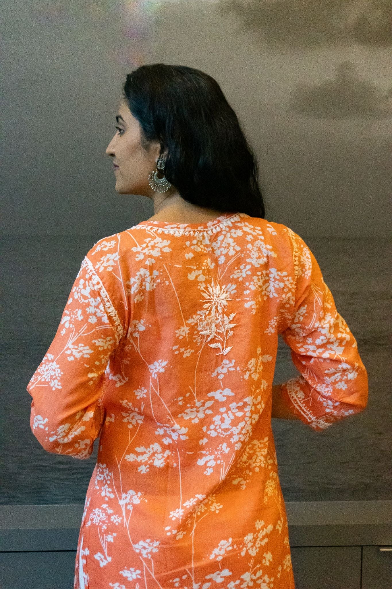 Noori Mul Cotton Printed Orange Kurta - Lucknow Threads400_ORG - 2