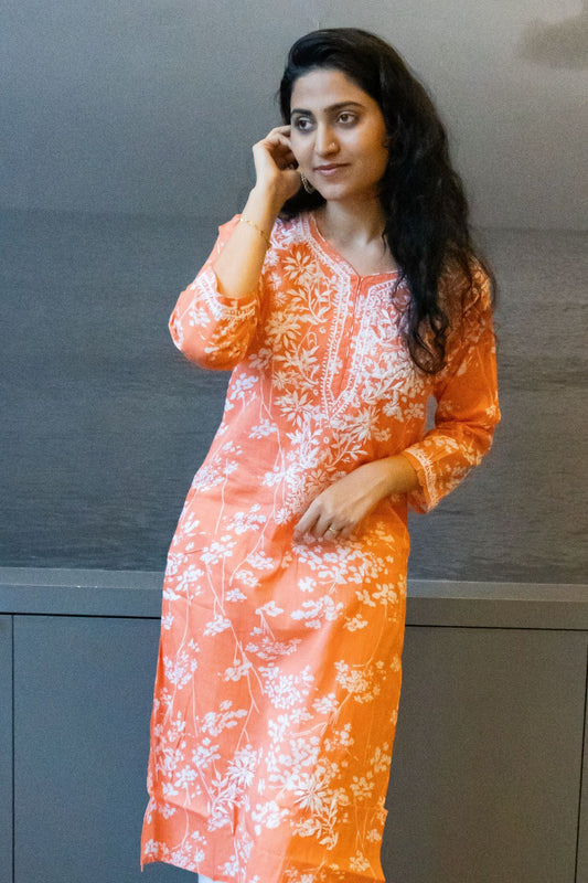 Noori Mul Cotton Printed Orange Kurta - Lucknow Threads400_ORG - 2