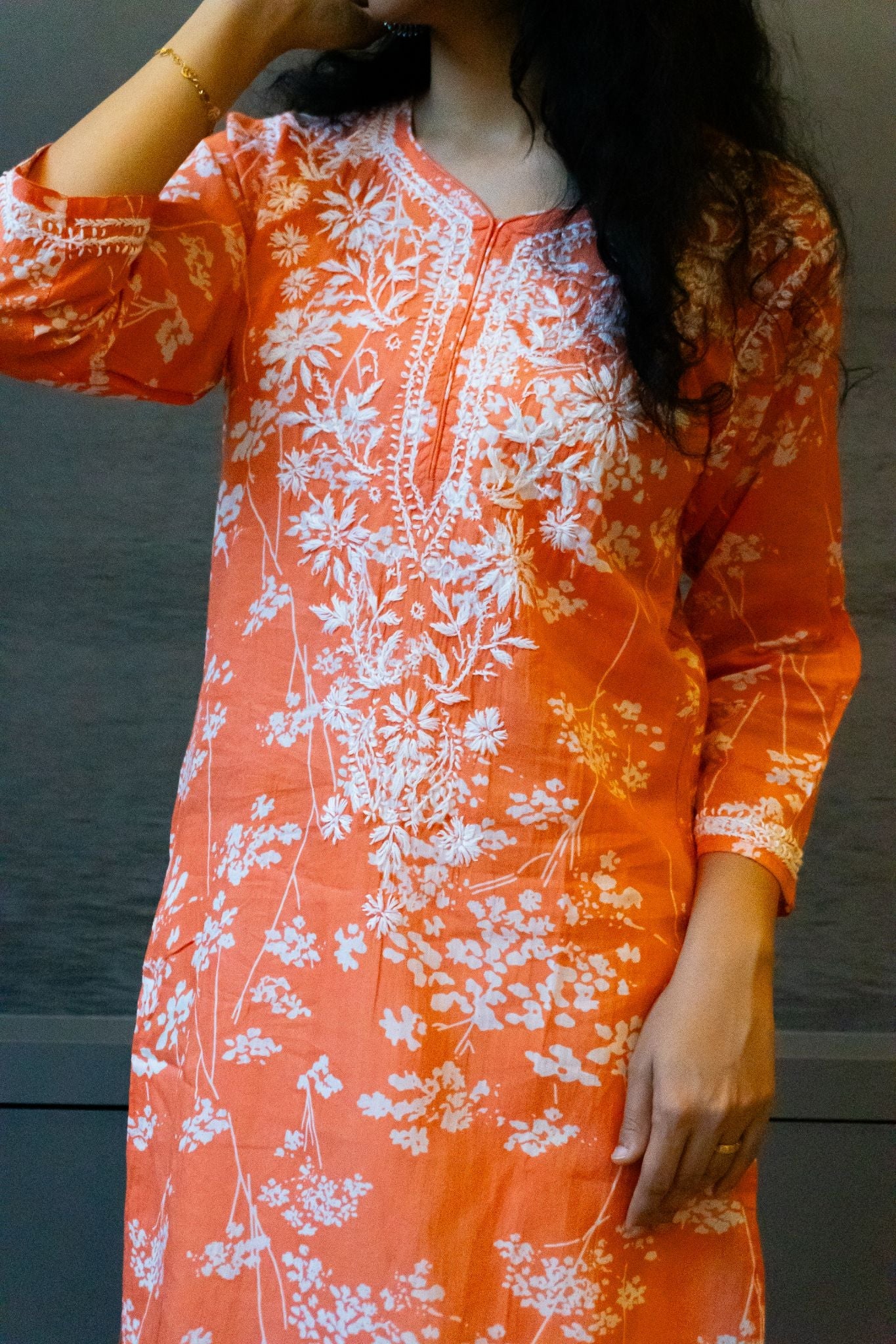 Noori Mul Cotton Printed Orange Kurta - Lucknow Threads400_ORG - 2