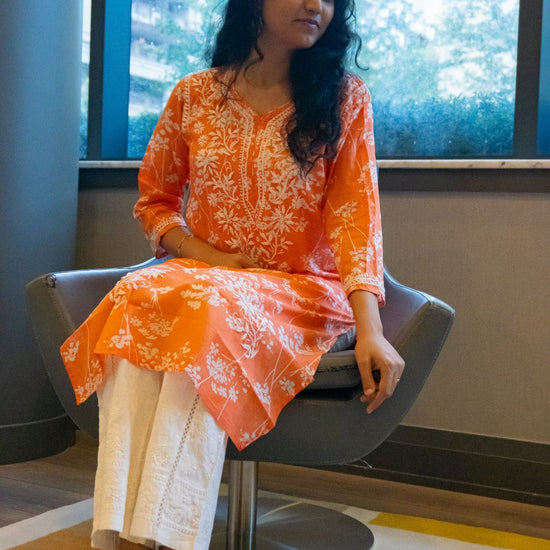 Noori Mul Cotton Printed Orange Kurta - Lucknow Threads400_ORG - 2