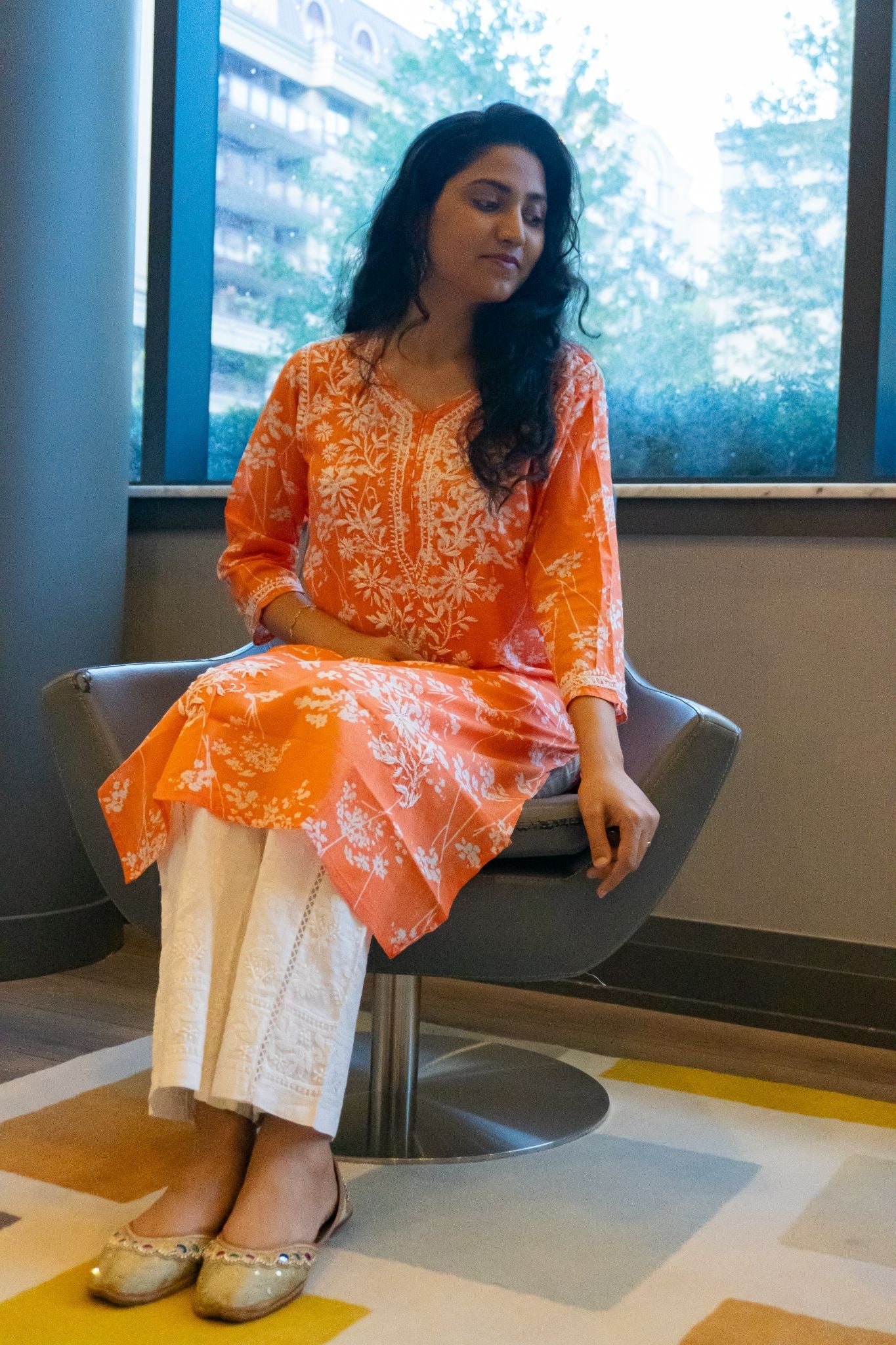 Noori Mul Cotton Printed Orange Kurta - Lucknow Threads400_ORG - 2