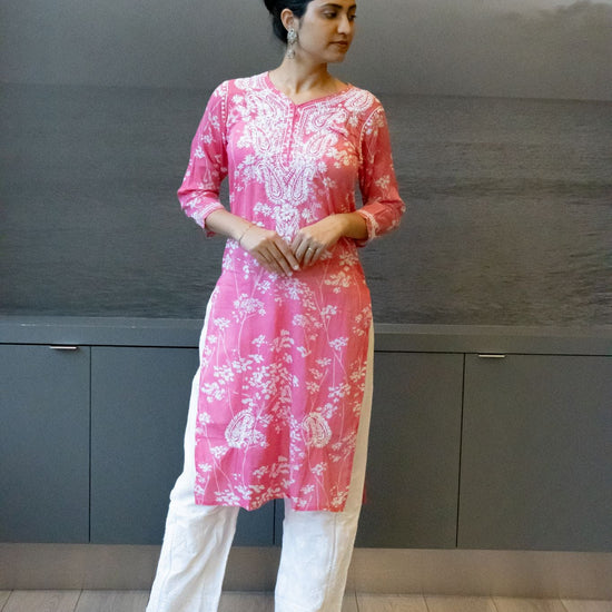 Noori Mul Cotton Printed Pink Kurta - Lucknow Threads400_PNK - 1