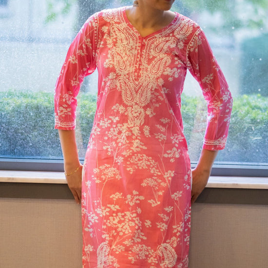 Noori Mul Cotton Printed Pink Kurta - Lucknow Threads400_PNK - 1