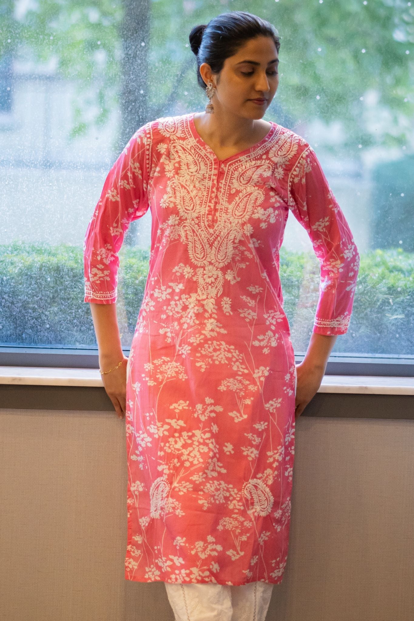 Noori Mul Cotton Printed Pink Kurta - Lucknow Threads400_PNK - 1