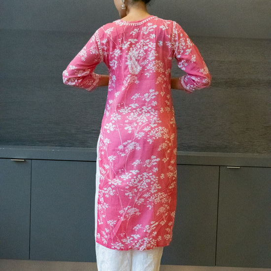 Noori Mul Cotton Printed Pink Kurta - Lucknow Threads400_PNK - 1