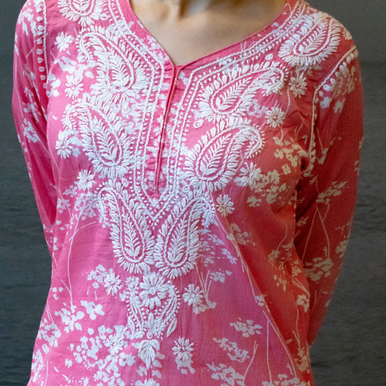 Noori Mul Cotton Printed Pink Kurta - Lucknow Threads400_PNK - 1