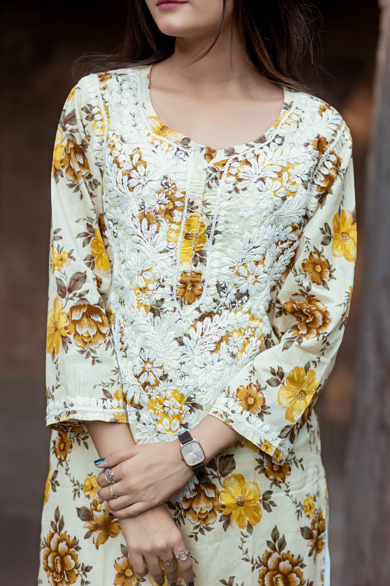 Noori Mul Cotton Printed Yellow Kurta - Lucknow Threads400_YLW - 1