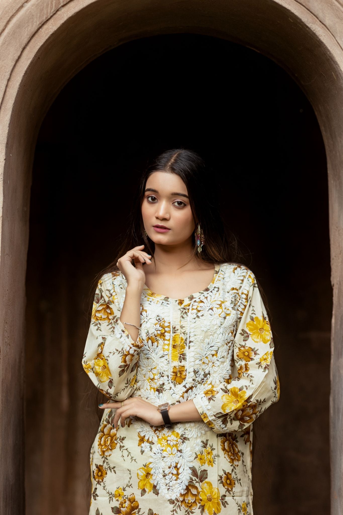 Noori Mul Cotton Printed Yellow Kurta - Lucknow Threads400_YLW - 1
