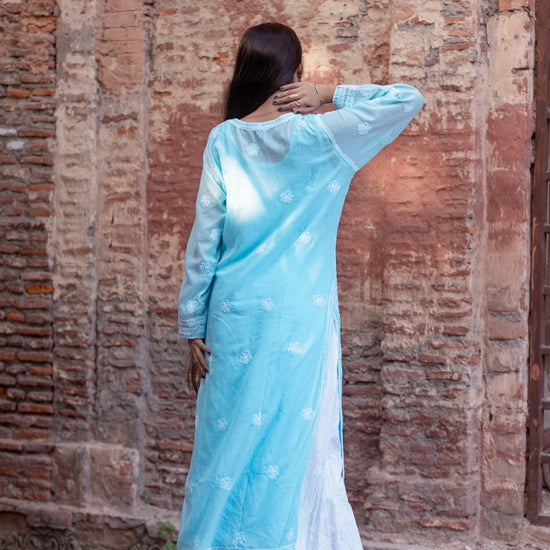 Sahiba Full Jaal Blue Cotton Kurta - Lucknow Threads900_BLUE